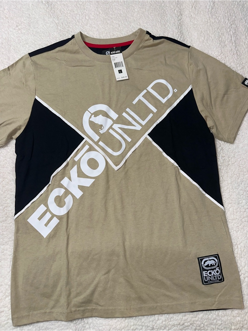 Ecko Unlimited Men’s Tan & Black Diagonal Logo Crew Tee